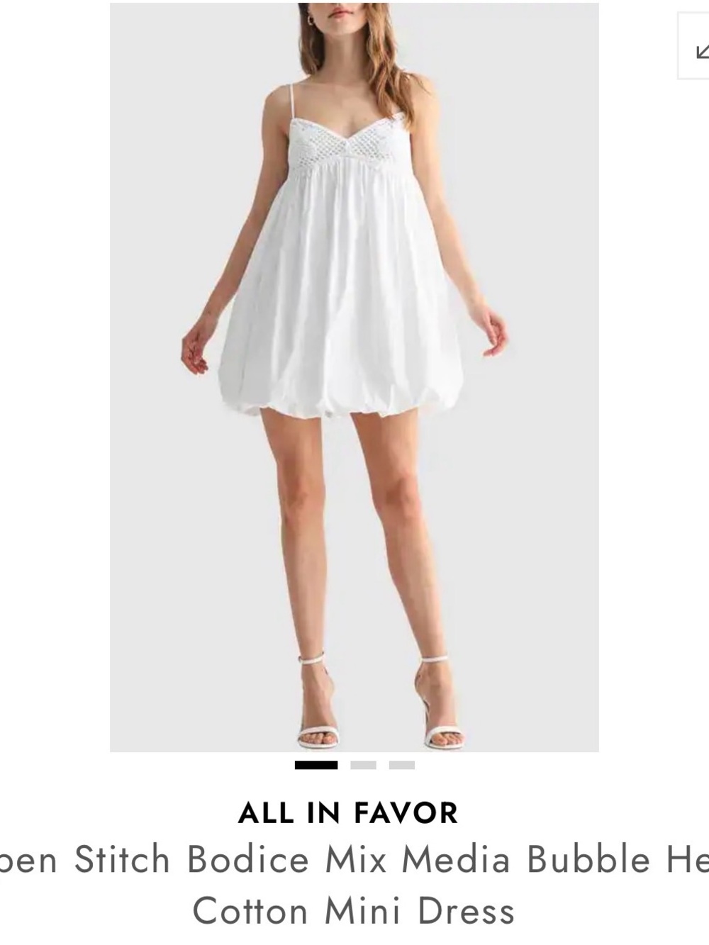 All in Favor White Crochet Bodice Bubble Hem Mini Dress